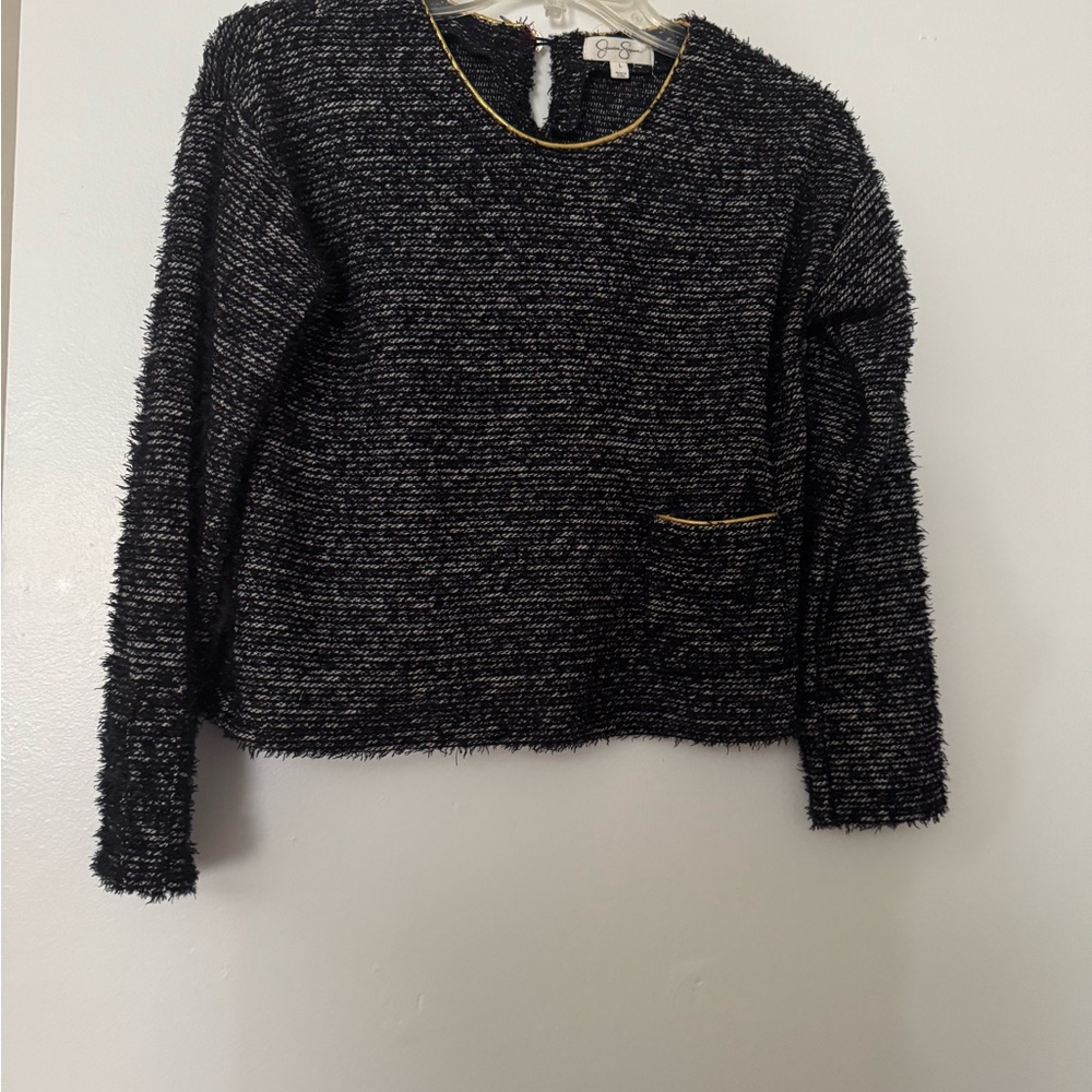 Jessica Simpson Black Crew Neck Sweater with Textured Knit
